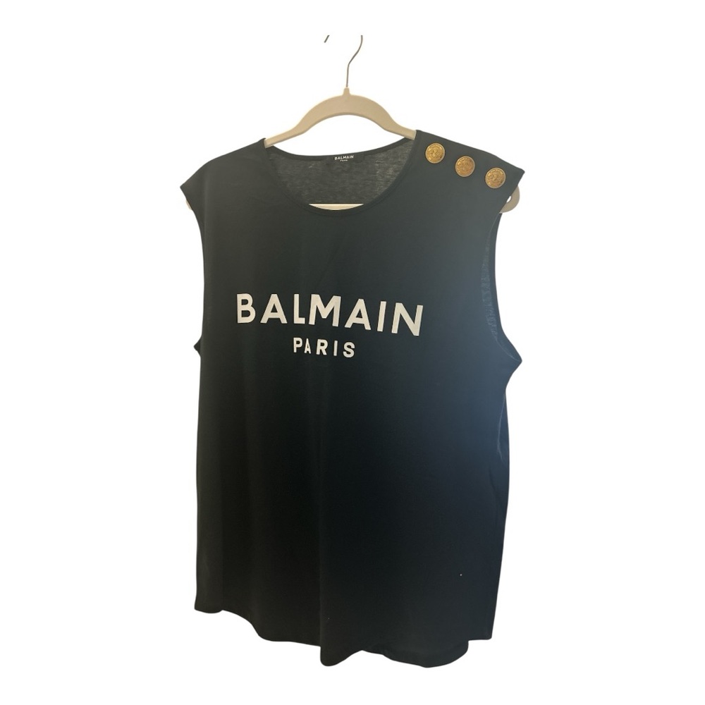 Balmain Black Muscle Tee with Gold Accents